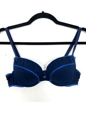 Aerie Ella Gel Push Up Bra Navy Ruffle Size 32B